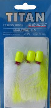 3 Grauvell Titan Marabou Jig Haken Gelb/Weiss